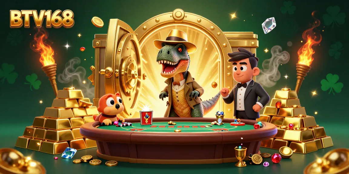 Experience thrilling gaming action with BTV168 as cartoon dinosaurs engage in a blackjack heist.