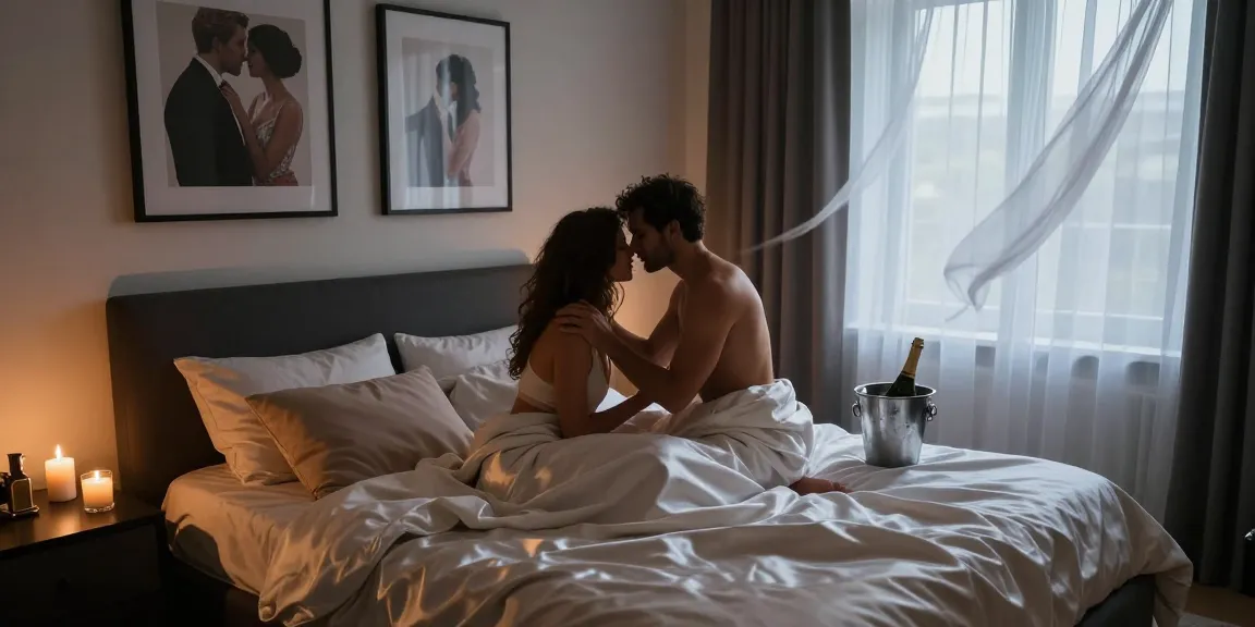 سكس زنوج intimate couple in stylish bedroom, romantic lighting and decor