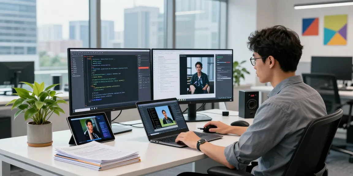 Engineer utilizing AI-Generated Image Detection software in a modern tech workspace