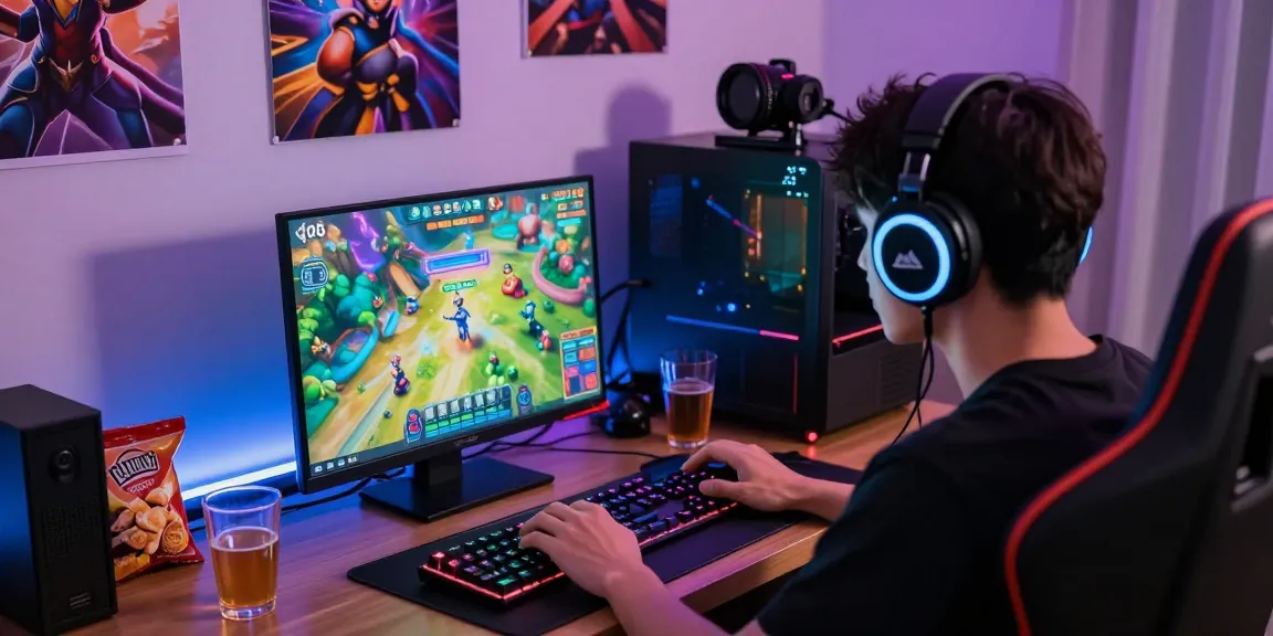 Engaging player enjoying MAHJONGJP88 Online with colorful visuals and snacks in a cozy gaming setup