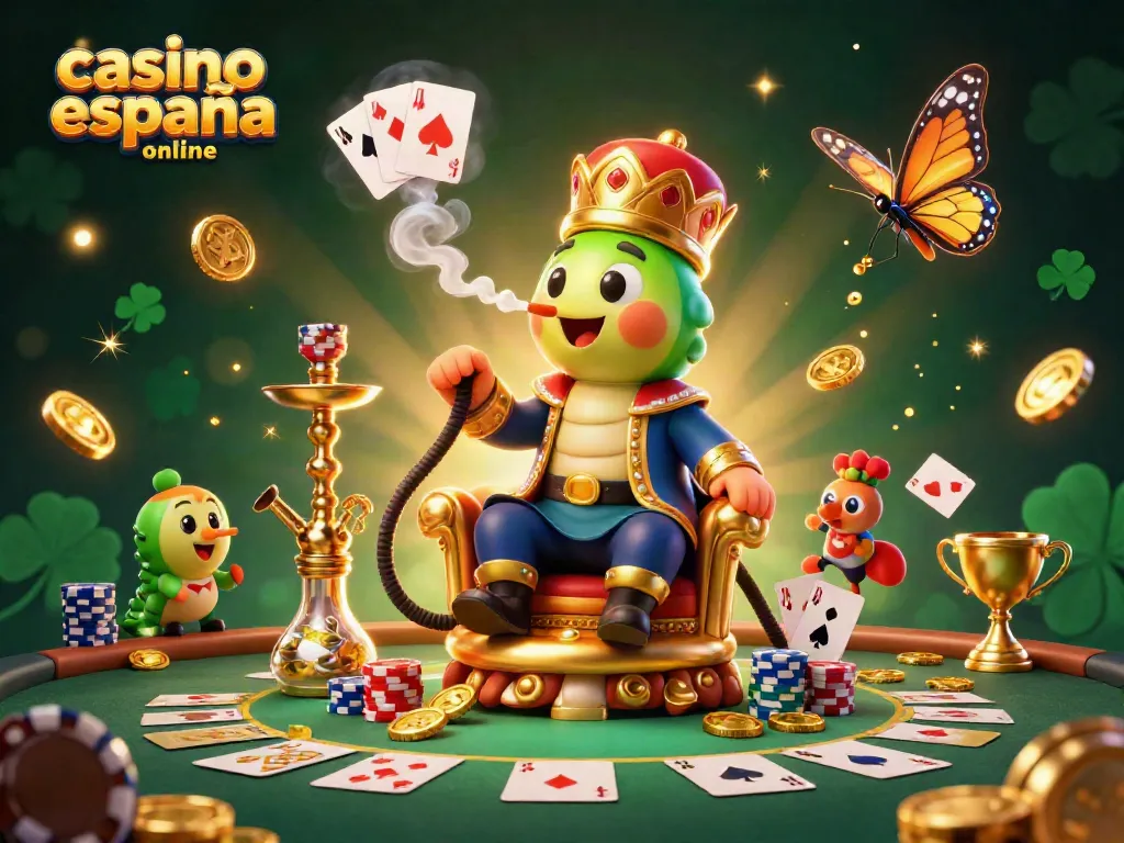Disfruta del emocionante casino españa online con cartas y fichas de póker en una colorida escena 3D.