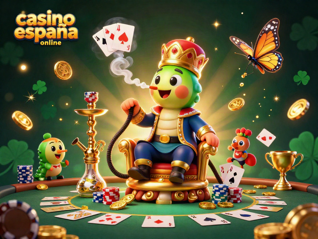 Disfruta del emocionante casino españa online con cartas y fichas de póker en una colorida escena 3D.