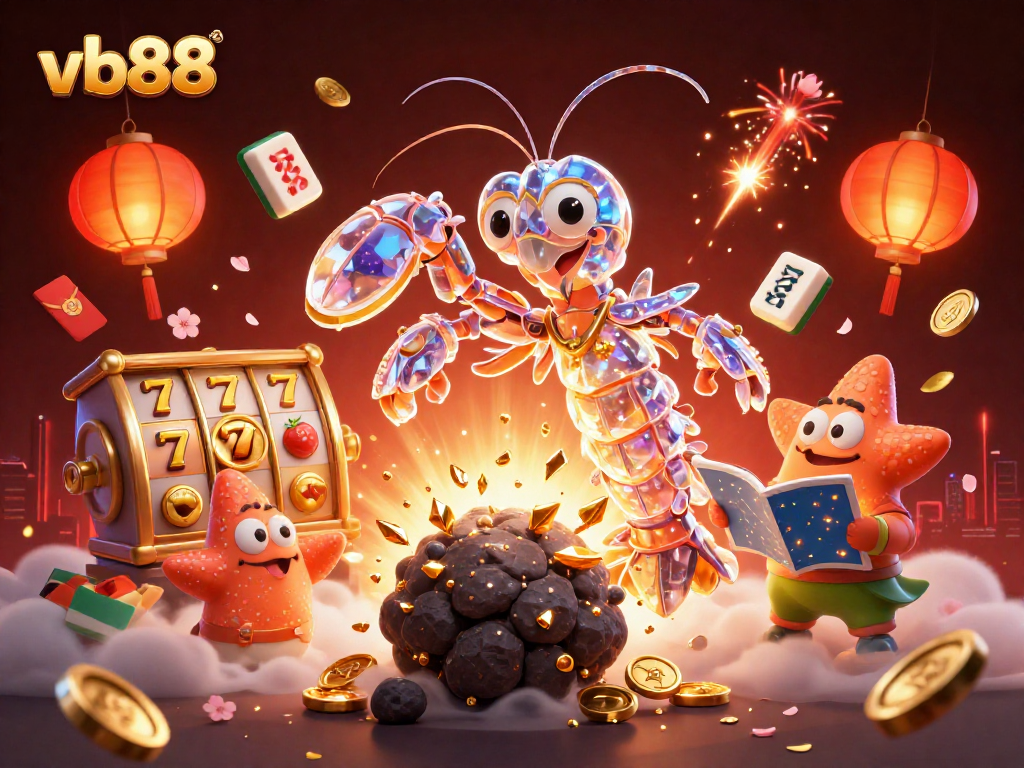 vb88 promotes exciting slot games with vibrant characters and rich casino elements.