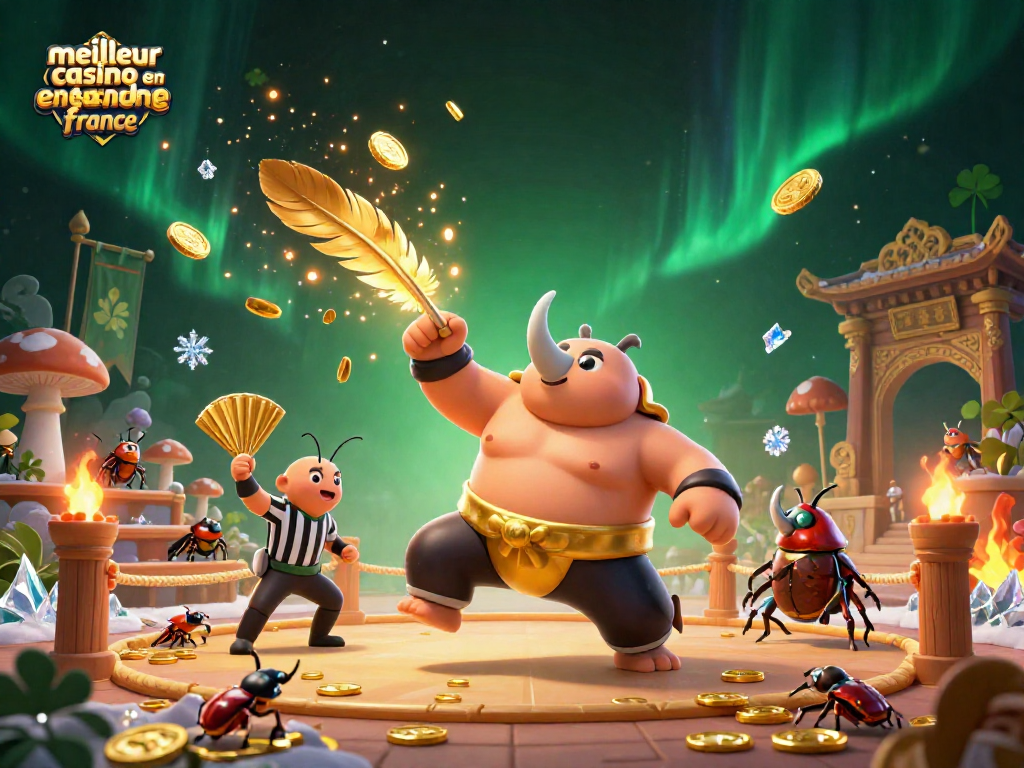 Découvrez le meilleur casino en ligne France avec cette illustration captivante mettant en scène un combat festif entre insectes.