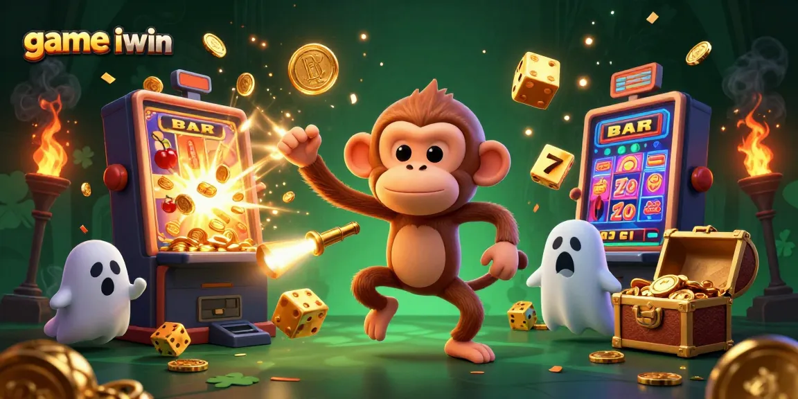 Join the fun in game iwin with a poltergeist monkey and treasure-filled slot machine!