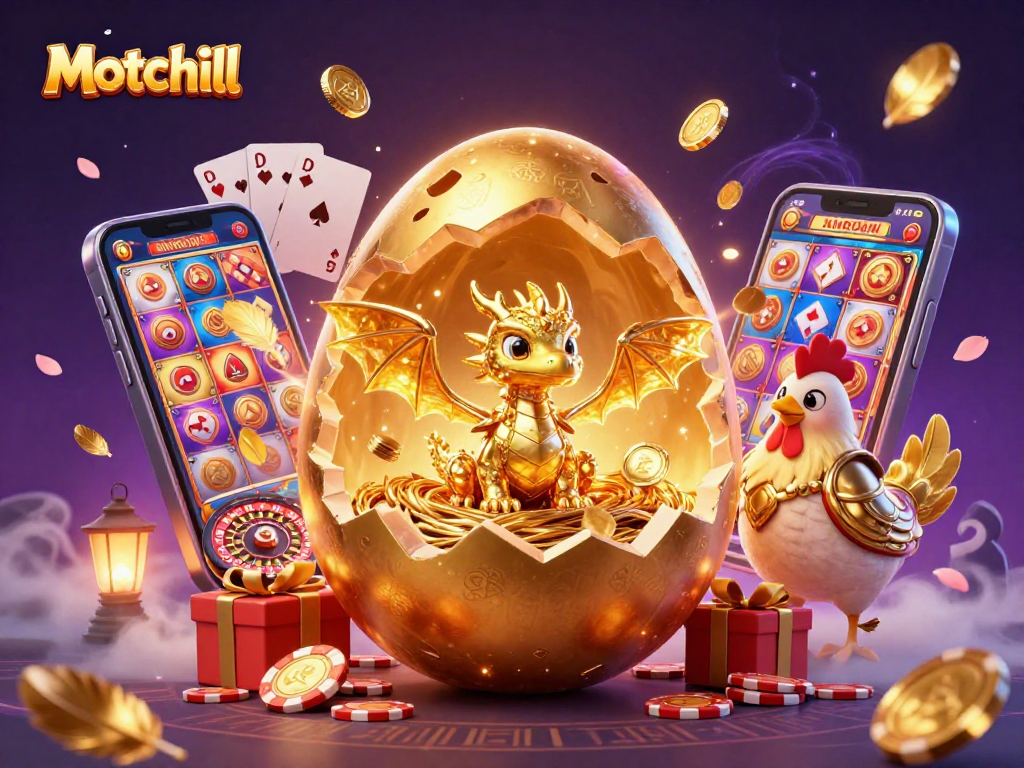 Experience Motchill's thrilling casino world with a golden dragon and dynamic gaming elements.