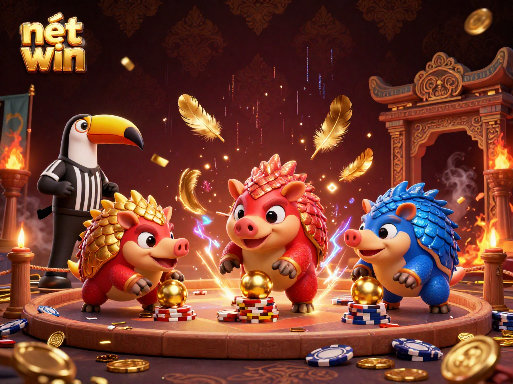 Engage in the dynamic world of nét win with rival pangolins competing in a thrilling casino setting.