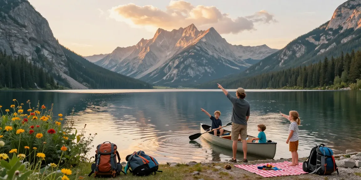 Family adventure moment at thatmountainlife.com, enjoying vibrant outdoor activities near a serene mountain lake.