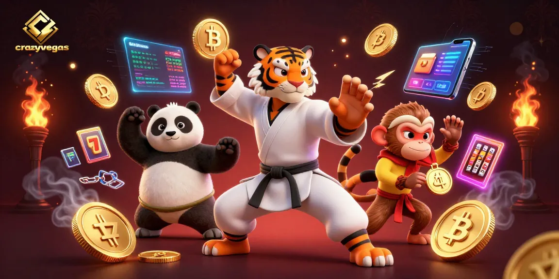 Experience the vibrant action at crazyvegas as the kung fu tiger and friends master their gambling skills amidst dynamic casino elements.