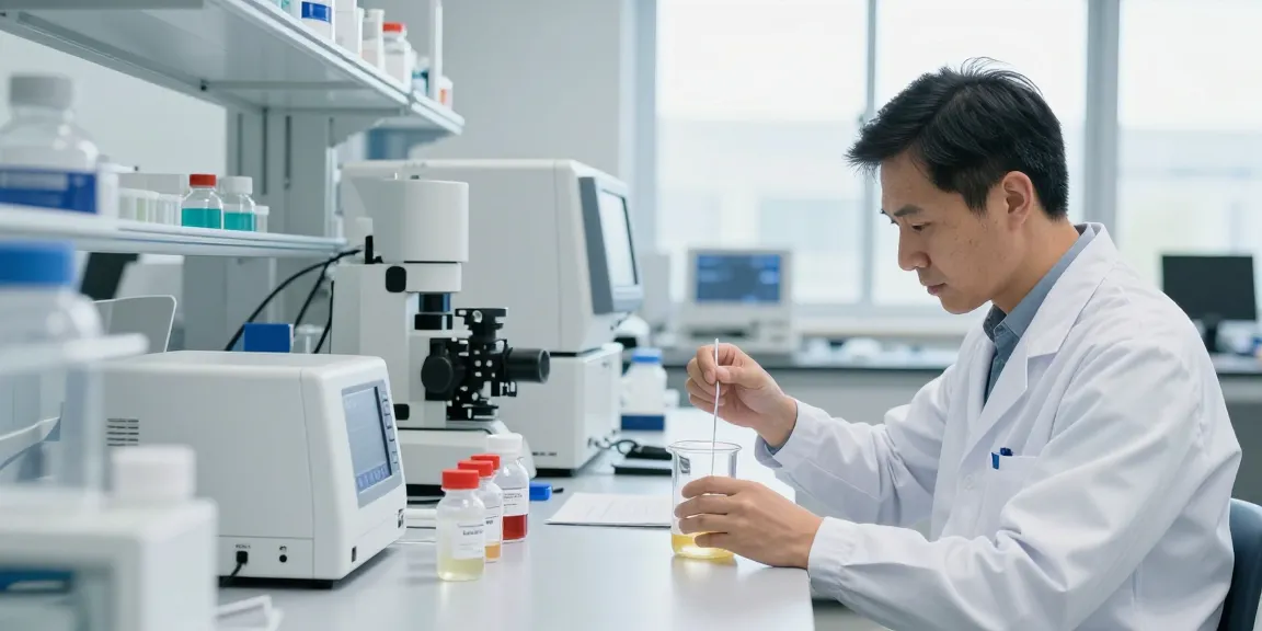 SwissChems peptide research in a modern lab with a scientist measuring compounds.