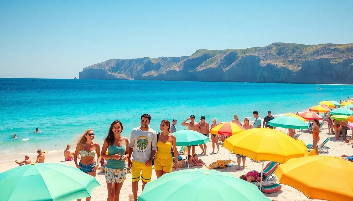 Engaging view of a beach with tourists, illustrating the essence of a destination marketing agency Australia.