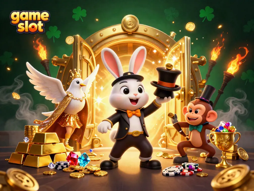 Spin and win with magical game slot adventures featuring a magician rabbit, sparkling treasures, and thrills.