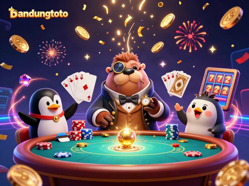 Experience thrilling gameplay at bandungtoto with a jolly walrus at an underwater casino table.