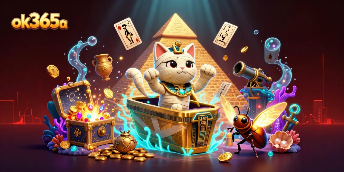 Unleash excitement with ok365a as the Egyptian mummy cat bursts from a treasure-filled casino sarcophagus.