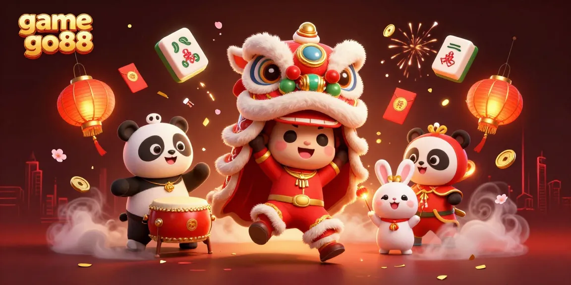 Play game go88 with vibrant characters and festive decorations in a colorful 3D scene.