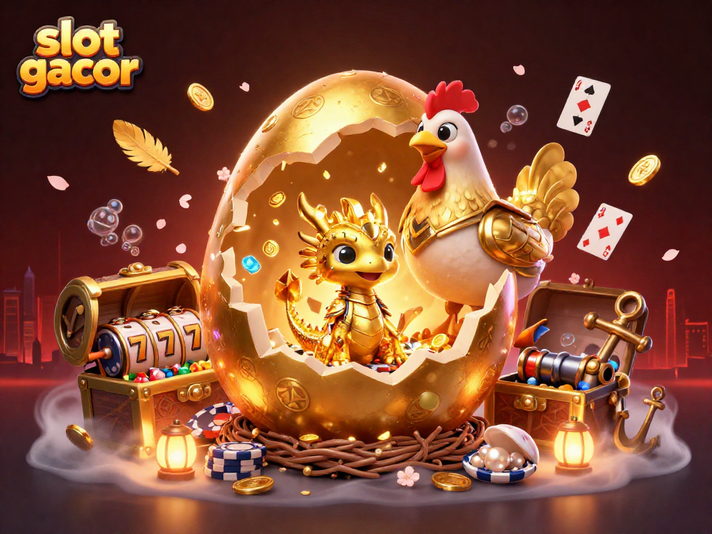 Experience slot gacor with a rich scene featuring golden dragon, poker chips, and vibrant casino elements.