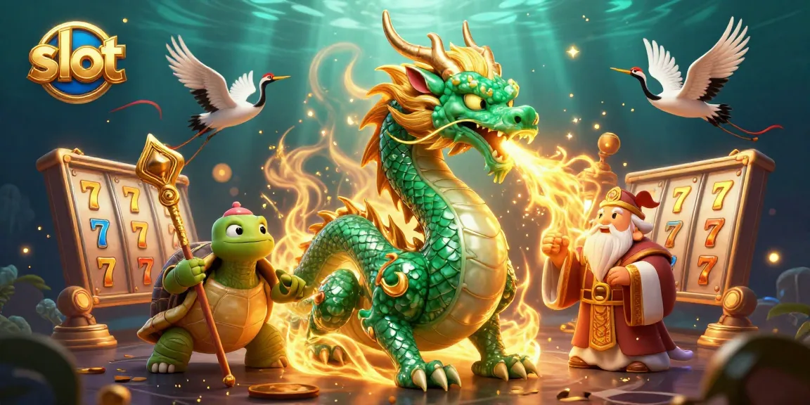 Experience the thrill of slot games with dragons and lucky symbols in a vibrant casino scene