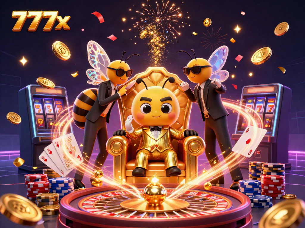 Experience the thrill of winning big at 777x with vibrant casino elements and dynamic characters.