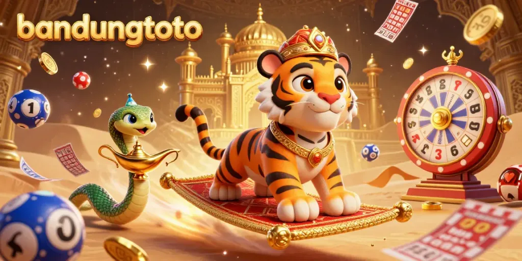 Engage in thrilling lottery games at bandungtoto with vibrant visuals of sultan-themed characters and winning elements.