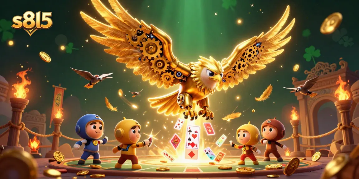 Experience thrilling s8l5 casino action with a 3D golden eagle diving through dynamic playing cards.