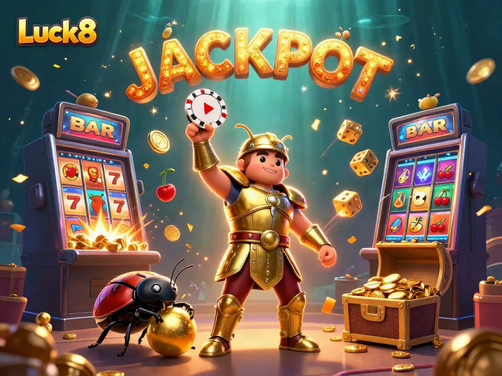 Join Luck8 to win prizes with this thrilling 3D casino scene featuring a beetle champion.