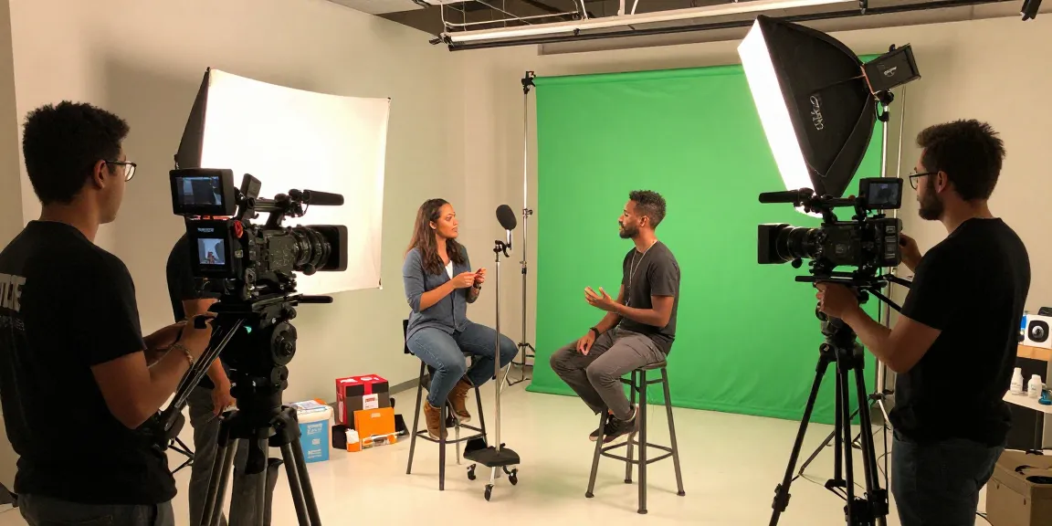 Testimonial video production Orange County, California, showcasing a diverse filming team engaged in a dynamic production setup.