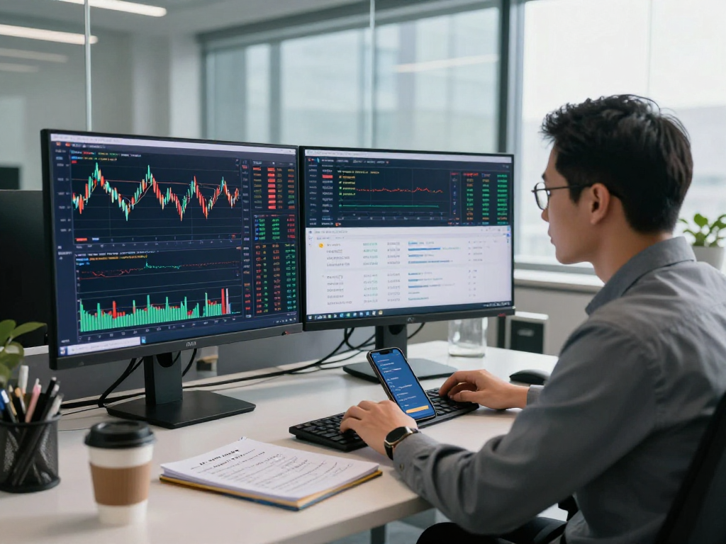 在TradingView官网上，交易者专注于实时金融数据分析的动态交易场景，展示专业工具和市场趋势。