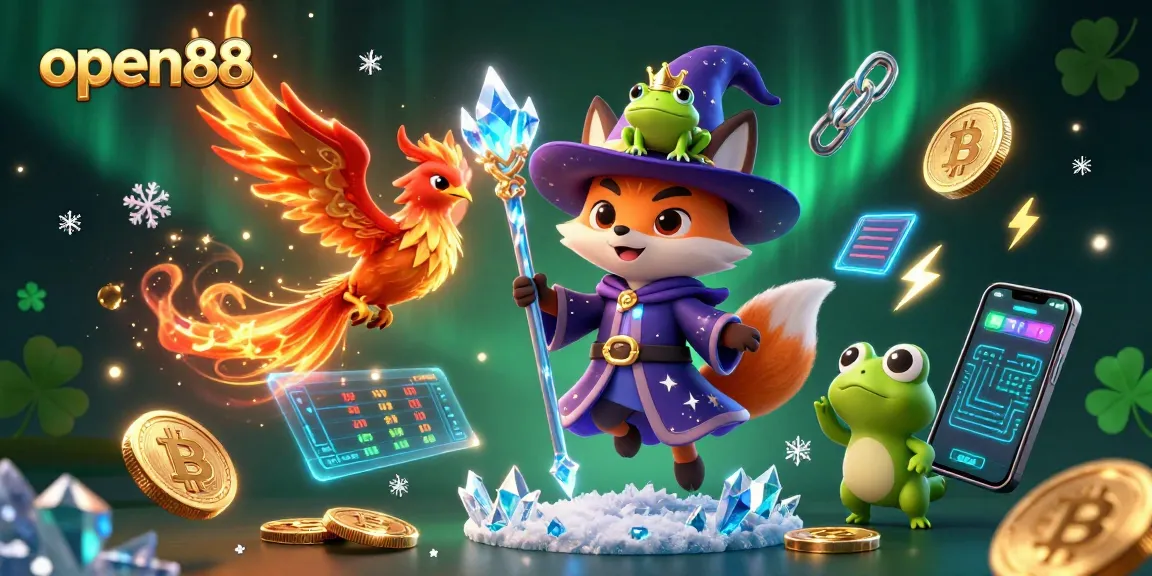 Experience the thrilling world of open88 with the mystical wizard fox and phoenix amidst vibrant casino gameplay elements.
