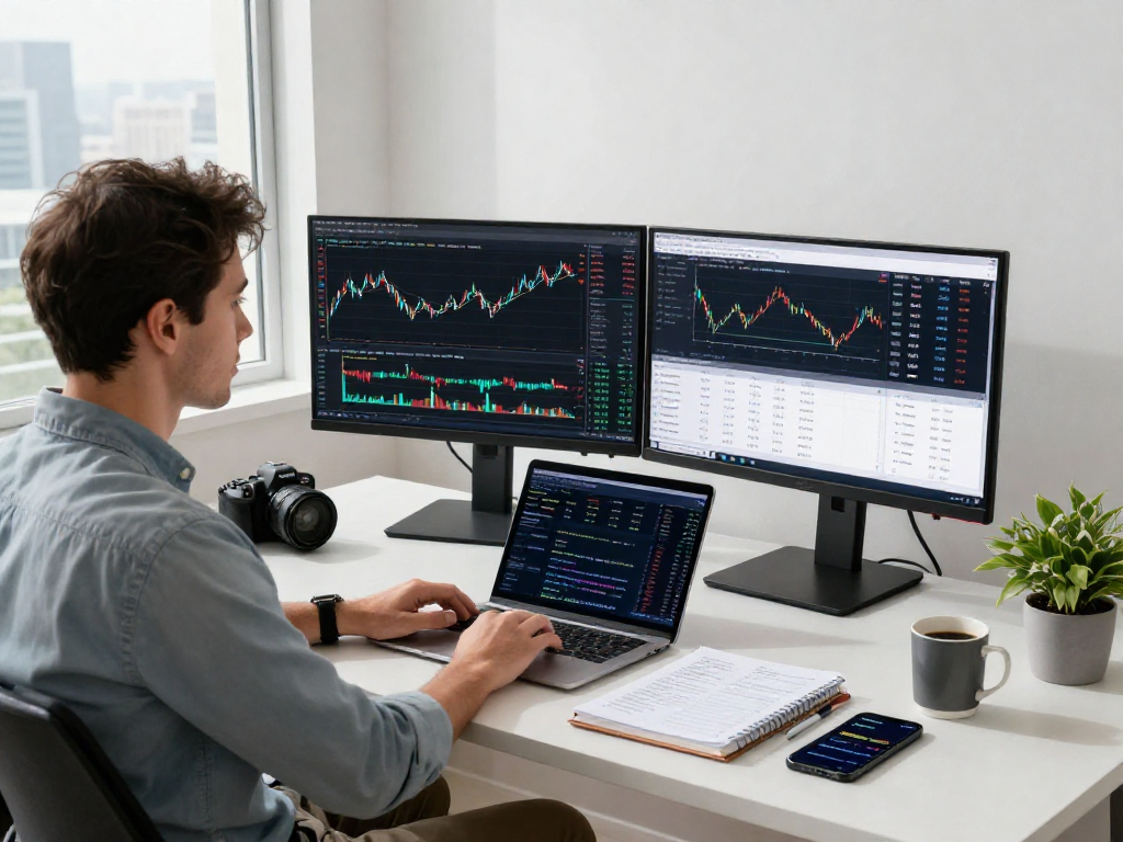 Dynamic trading workspace showcasing MetaTrader 5 with advanced charts and economic alerts.