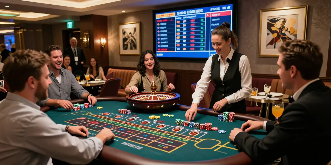Exciting gaming atmosphere at rokok88 casino, players engaged at a roulette table.