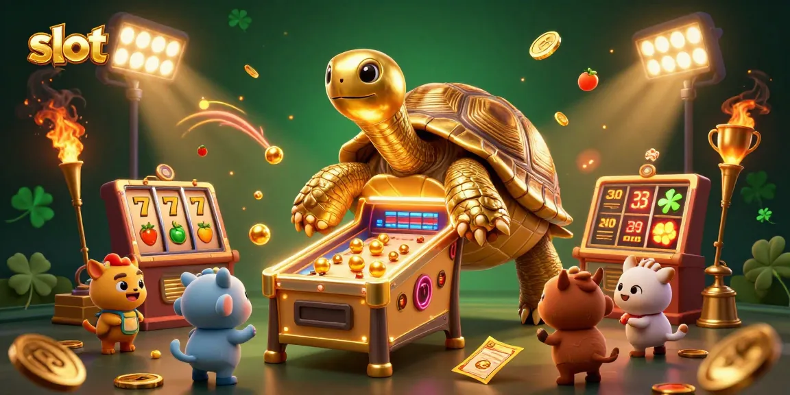 Permainan slot dengan karakter kura-kura emas raksasa dan simbol buah di dalamnya, menghadirkan pengalaman menarik.