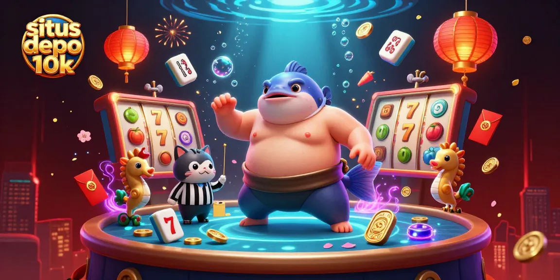 Engage in situs depo 10k with vibrant underwater casino themes featuring cartoon fugu, catfish referee, and dynamic gaming elements.