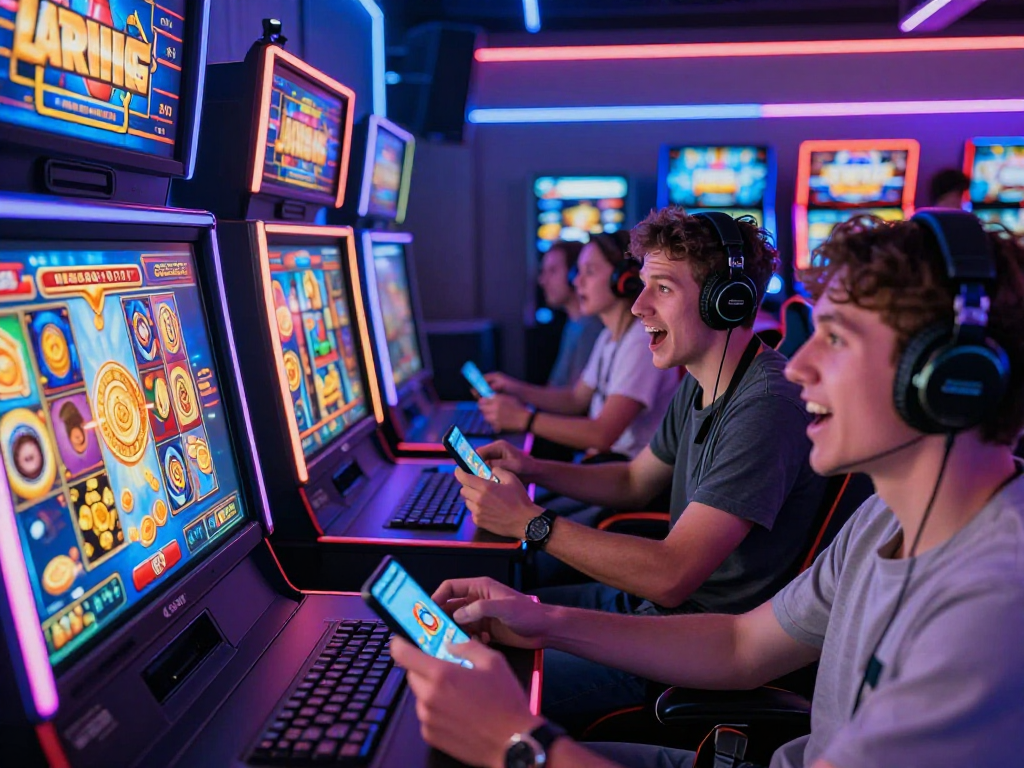 Players enjoying gacor online slot games with vibrant visuals in a virtual casino atmosphere.