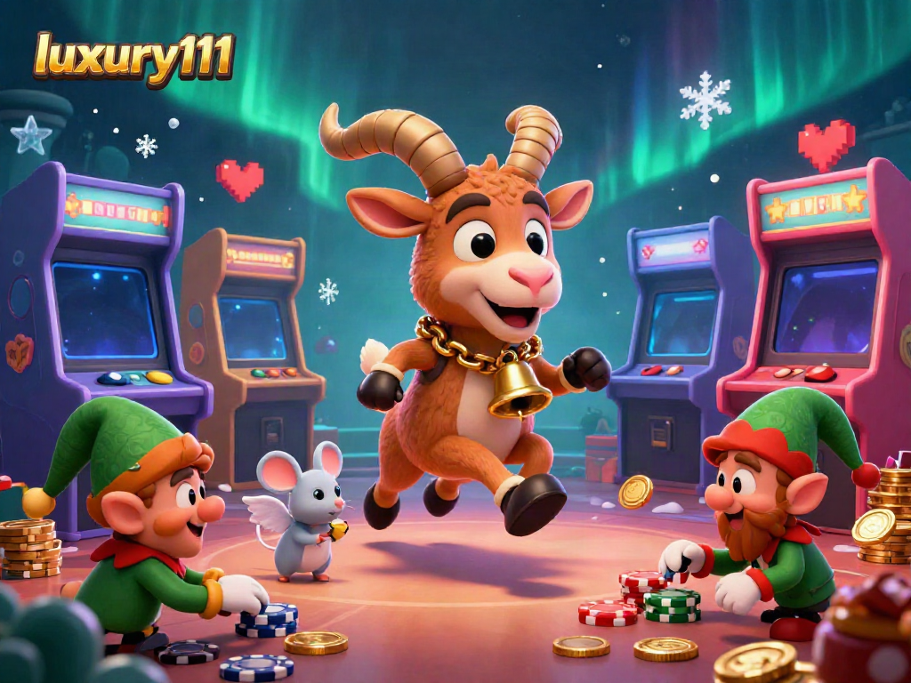 Experience thrilling gameplay with luxury111 as Krampus oversees a festive casino scene filled with playful chaos.