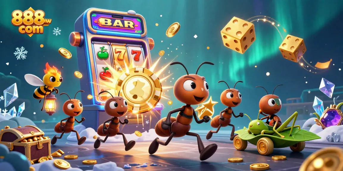 Catch the excitement at 888new com with a team of ants in a thrilling casino heist illustration.