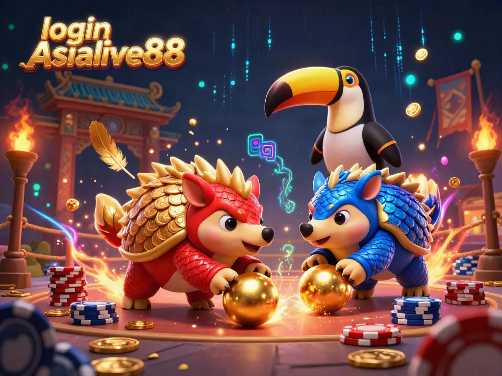 Experience the thrill of login Asialive88 with cartoon pangolins bowling through poker chips.