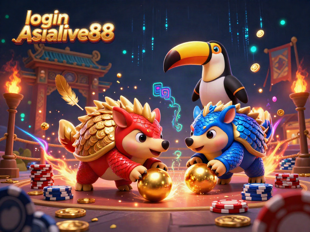 Experience the thrill of login Asialive88 with cartoon pangolins bowling through poker chips.