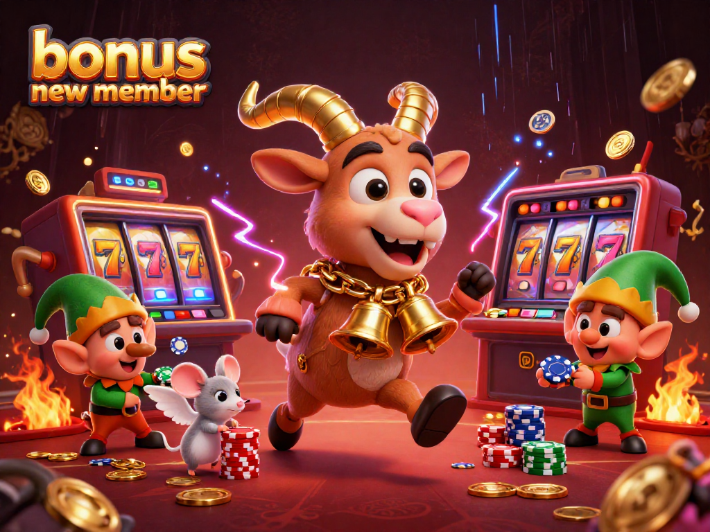 Engage with the bonus new member offer in a vibrant casino scene featuring 3D characters in action.