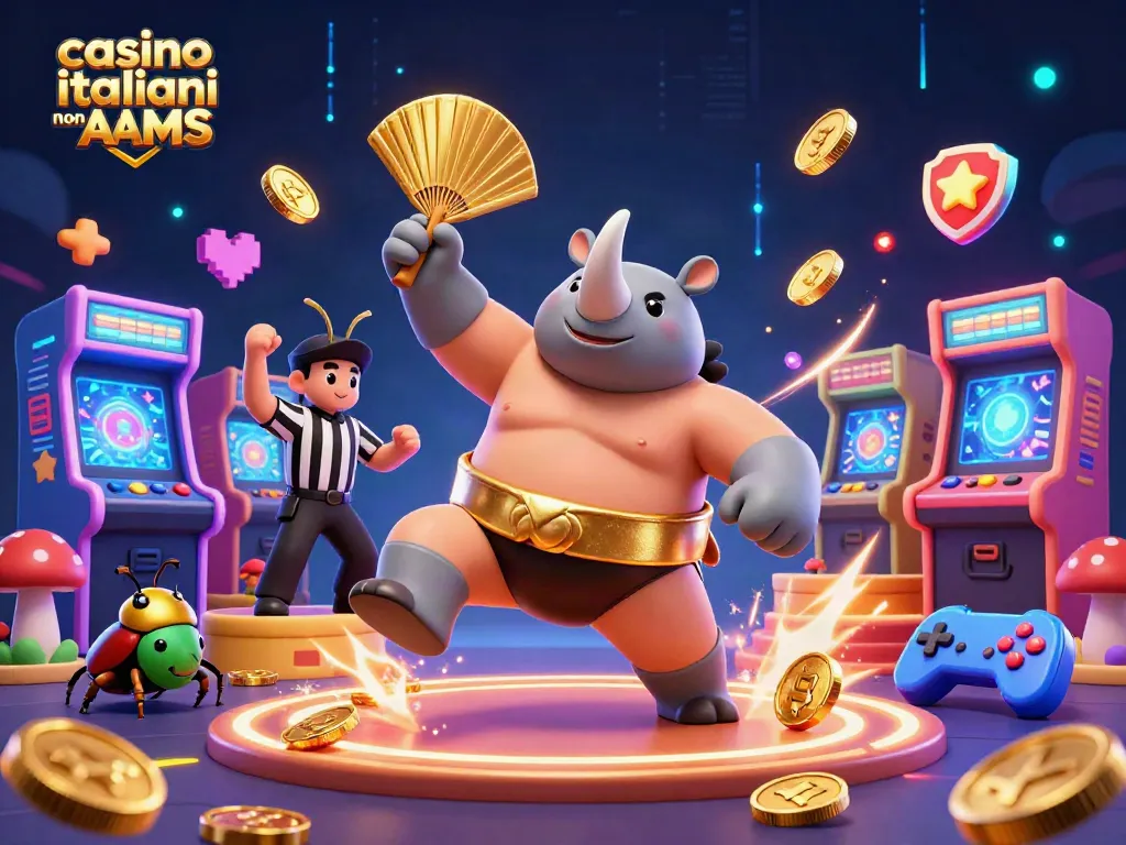 Giocatori vincitori nei casino italiani non AAMS celebrano con monete d'oro volanti e giochi vivaci.