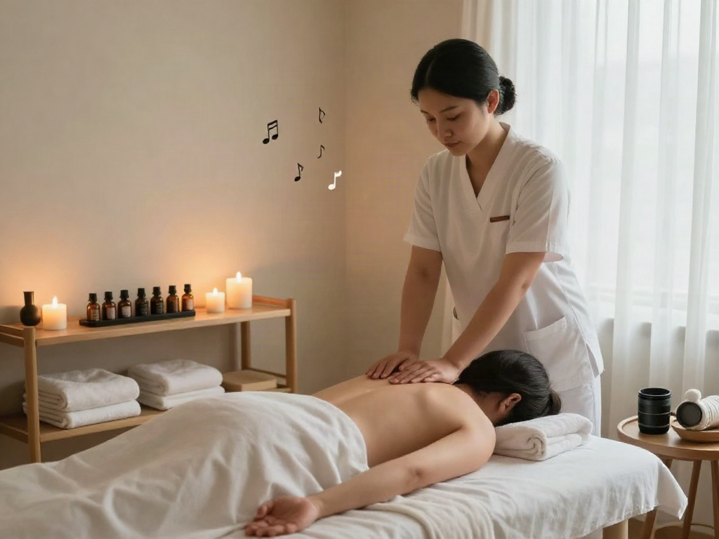 Relaxing 용인출장마사지 session in a serene spa environment with soft lighting and calming decor.