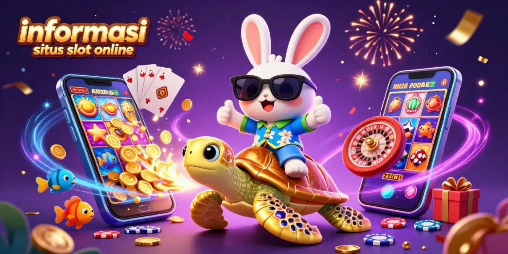 Slot online informasi situs terlihat dalam ilustrasi 3D yang penuh warna dan detail menarik.