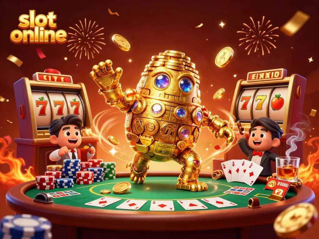 Spin the reels of exciting slot online games with colorful jackpot visuals and a golden golem.