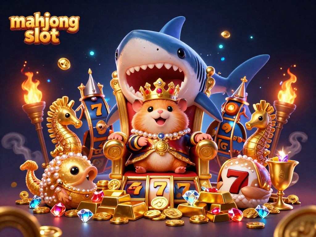 Experience the mahjong slot excitement with a golden hamster king and vibrant slot symbols!
