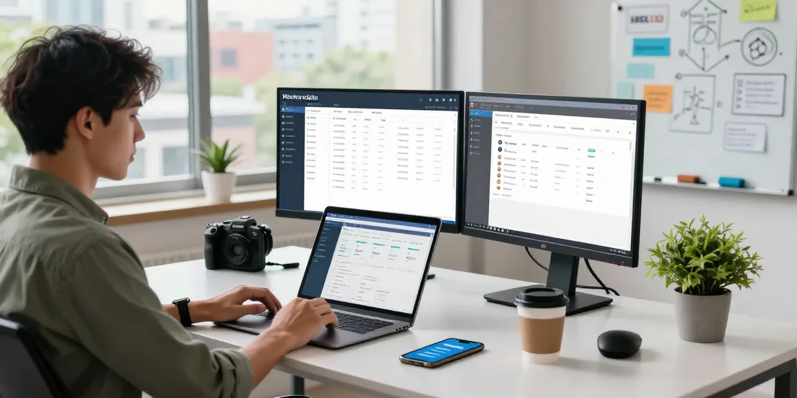 Oficina moderna con un experto en reseller hosting gestionando clientes y datos.