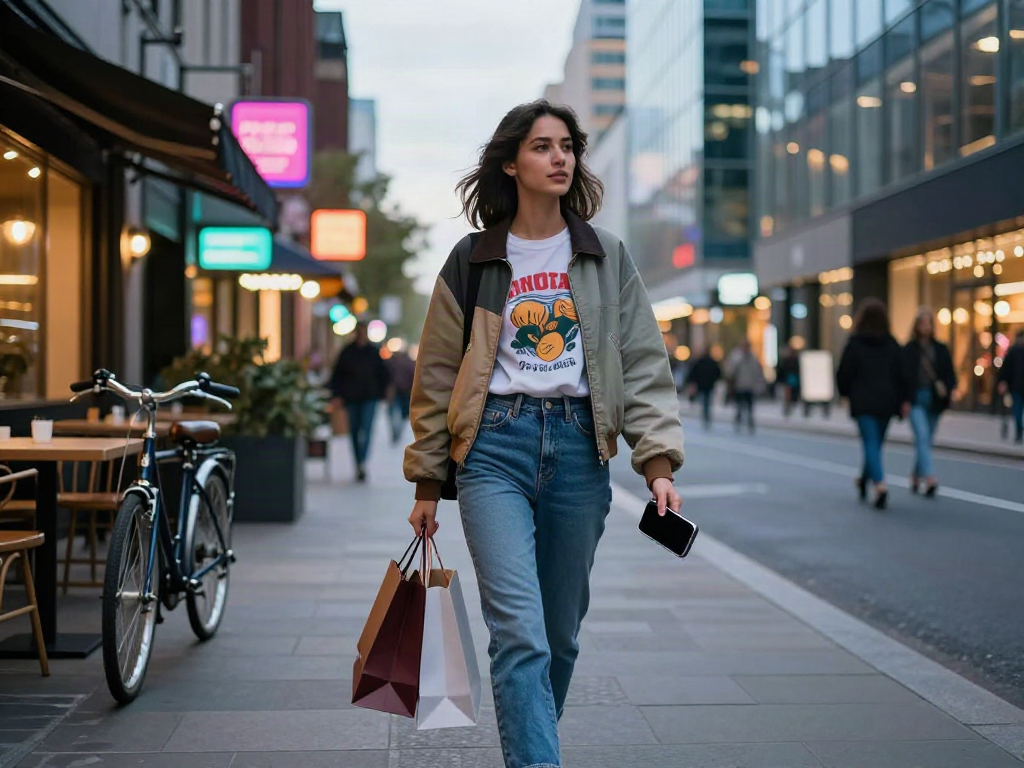 Fashionisk .com showcases urban fashion trends with stylish woman in trendy outfit and vibrant city background.