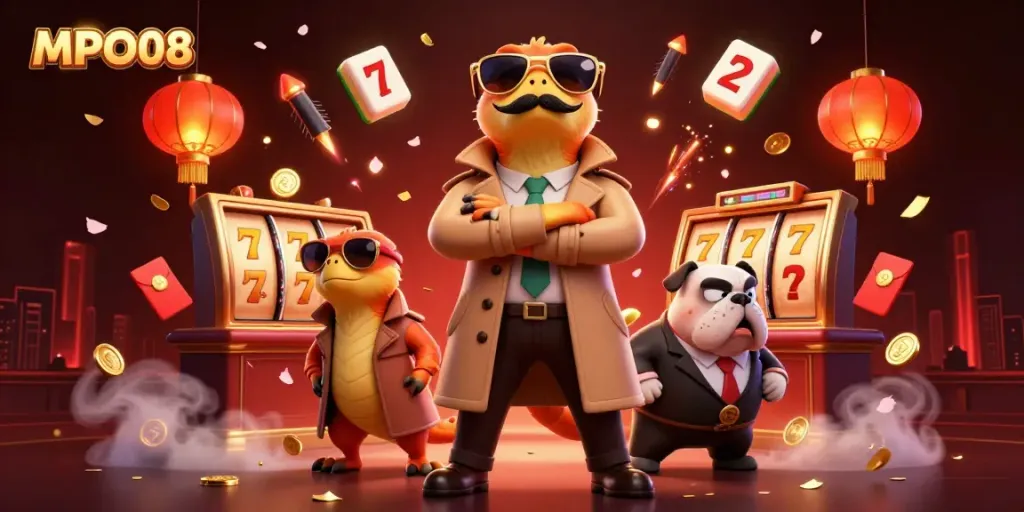 Engage in thrilling gameplay at MPO08 with charming raptors in a casino setting.