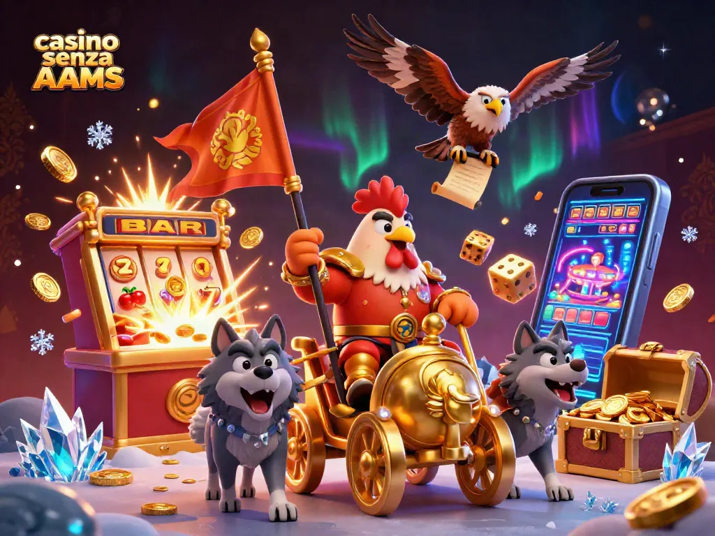 Giocando nei casino senza AAMS: un'avvincente illustrazione 3D con simboli di slot e vincite incredibili