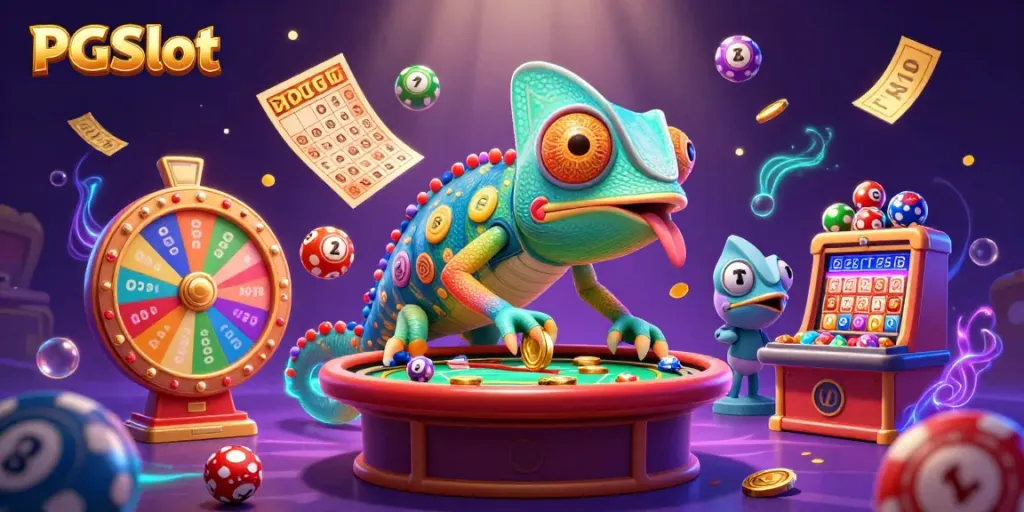 Experience the thrill of PGSlot with a vibrant casino scene filled with games and excitement.