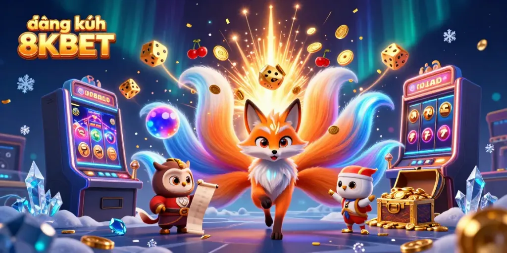 Join the fun with the vibrant 3D world of đăng ký 8KBET filled with slot machines and magical creatures!