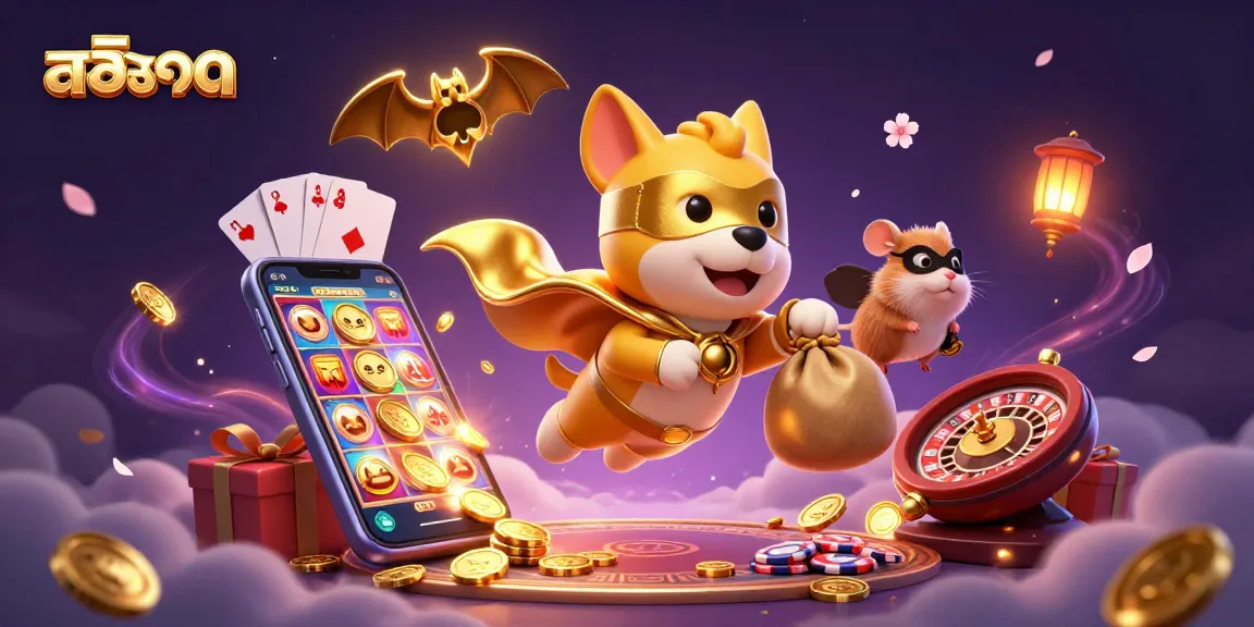 Experience thrilling สล็อต gameplay with a superhero dog and golden coins flying in a vibrant casino scene.